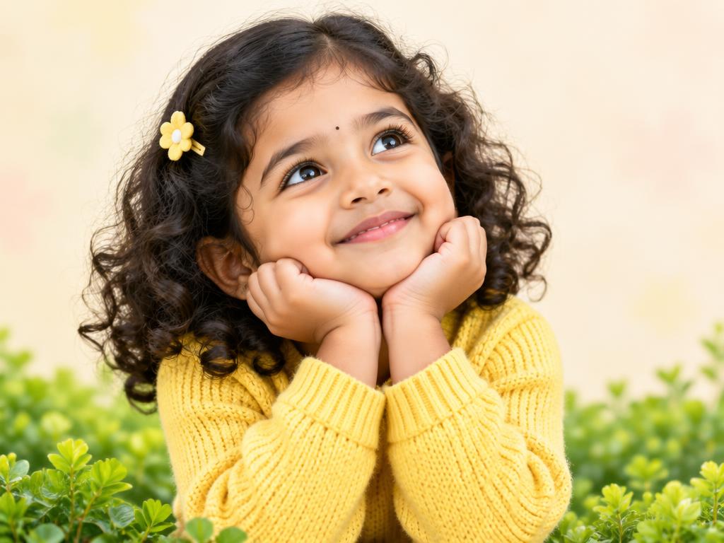 Smiling little girl dreaming of a bright future